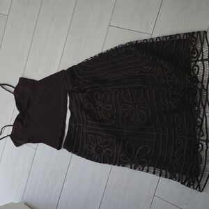 Maxstudio Special Esition Elegant Dark Brown  Lace  Skirt 100% Silk With Top